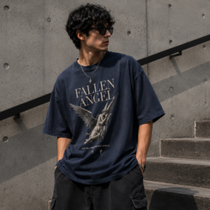 Fallen Angel Oversized Vintage Wash Graphic T-Shirt for Men
