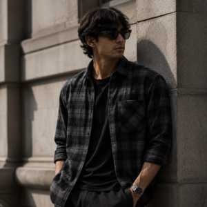 Urban Shadow Grey Plaid Flannel Shirt
